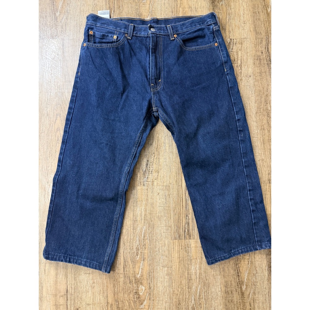 Levis 505 Regular Fit Straight Leg Jeans Dark Wash Indigo Blue Denim Mens 35x21